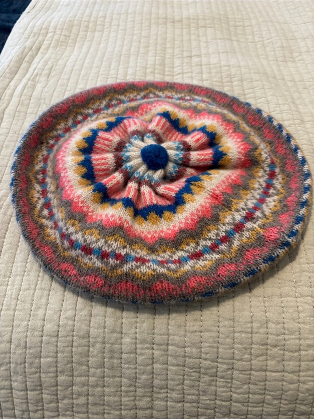Anthropologie Multicolor Knit Beret with Pom in Pink, Blue, Mustard, Gray, Cream